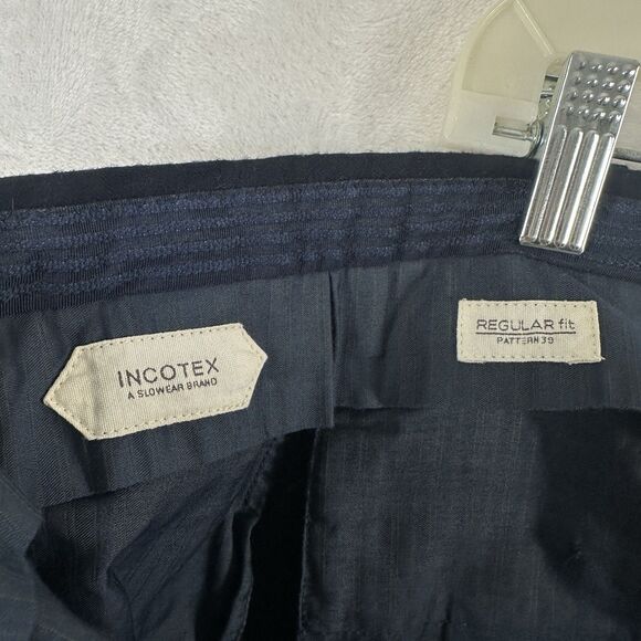 Incotex Slowear Wool Dress Pants Mens 32x28 Blue Super 100s Regular Fit Trousers - Picture 5 of 11